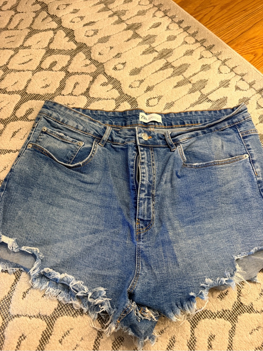 Zara Light Blue Frayed Denim Shorts